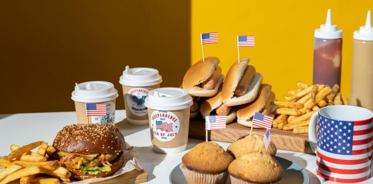 fast food served on table